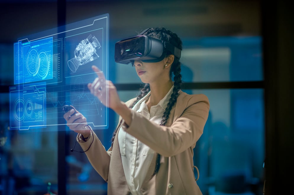 women using augmented reality with a vr/ar headset